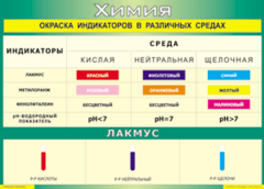 Таблица "Окраска индикаторов в различных средах" (100х140 сантиметров, винил) - fgospostavki.ru - Касимов