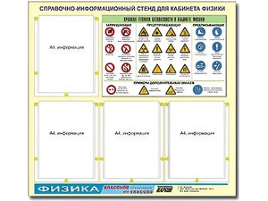 Стенд информационный "Правила техники безопасности в кабинете физики" (80х75, 4 кармана) - fgospostavki.ru - Касимов