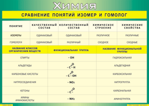 Таблица "Сравнение понятий изомер и гомолог" (100х140 сантиметров, винил) - fgospostavki.ru - Касимов