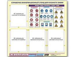 Стенд информационный "Правила техники безопасности в кабинете химии" (80х75, 4 кармана) - fgospostavki.ru - Касимов
